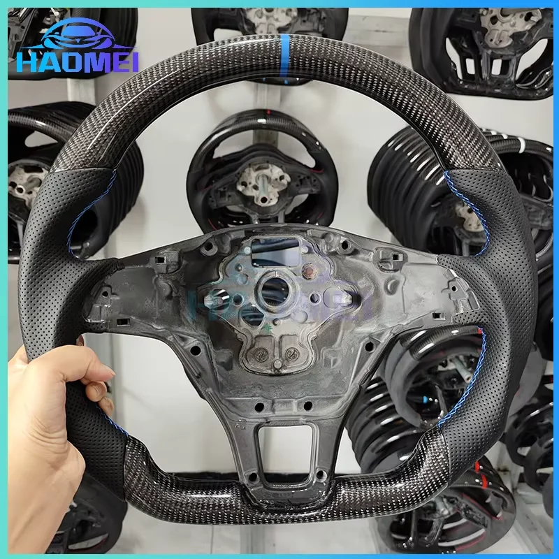 Image of Passend für Volkswagen Golf MK7 TSI TDI Carbonfaser-Lenkrad mit blauer Naht