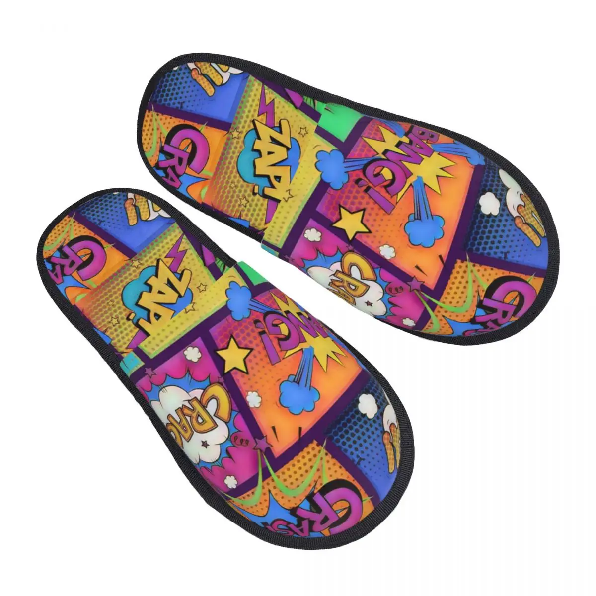 Custom Print Women Superhero Colorful Comic Book Panels House Slippers Cozy Warm Memory Foam Fluffy Slipper Indoor Outdoor Shoes