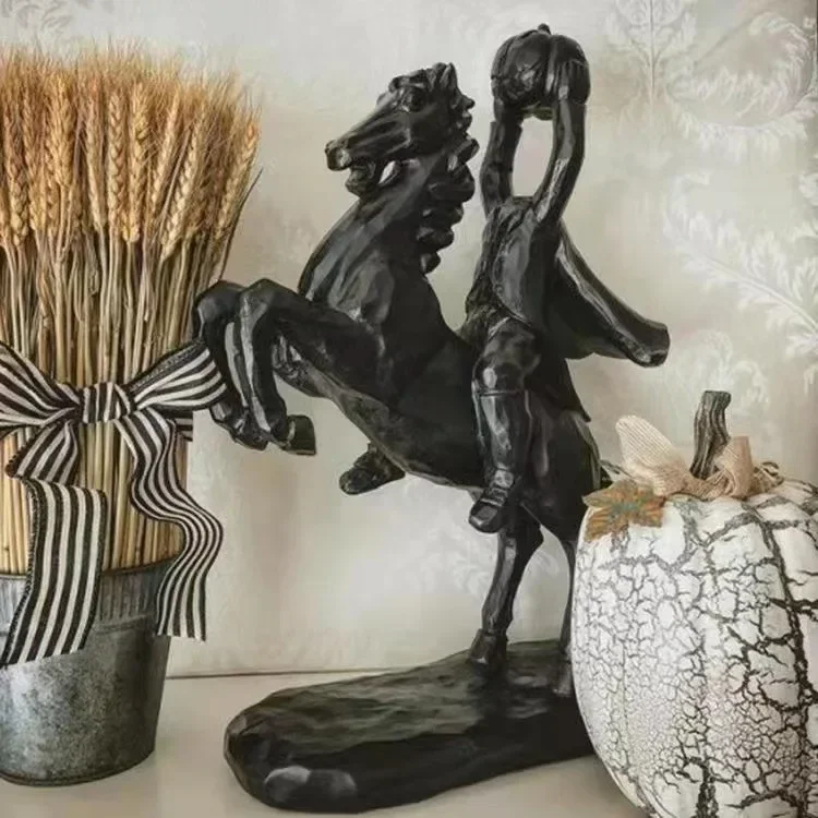

Headless Horseman Statue Resin Figurine Horror Halloween Decoration Halloween Pumpkin Head Statue Home Desktop Decor Craft