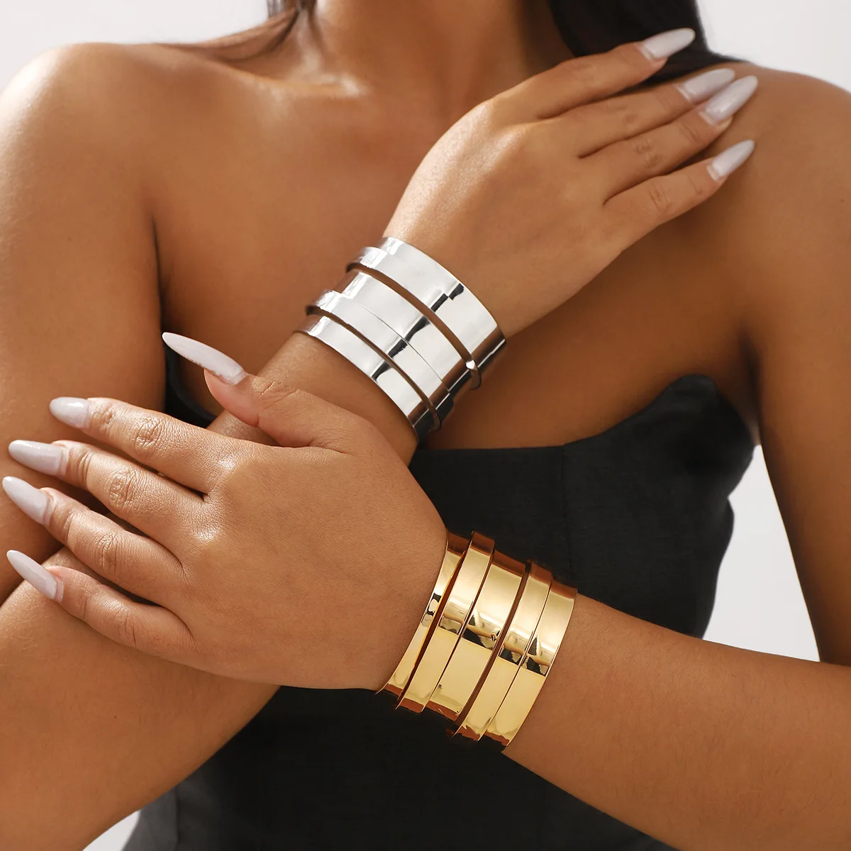 B2338 Brazalete Abierto Estilo Hipster Urbano, Joyería de Aleación para Mujer con Diseño Minimalista y Sentido de la Moda