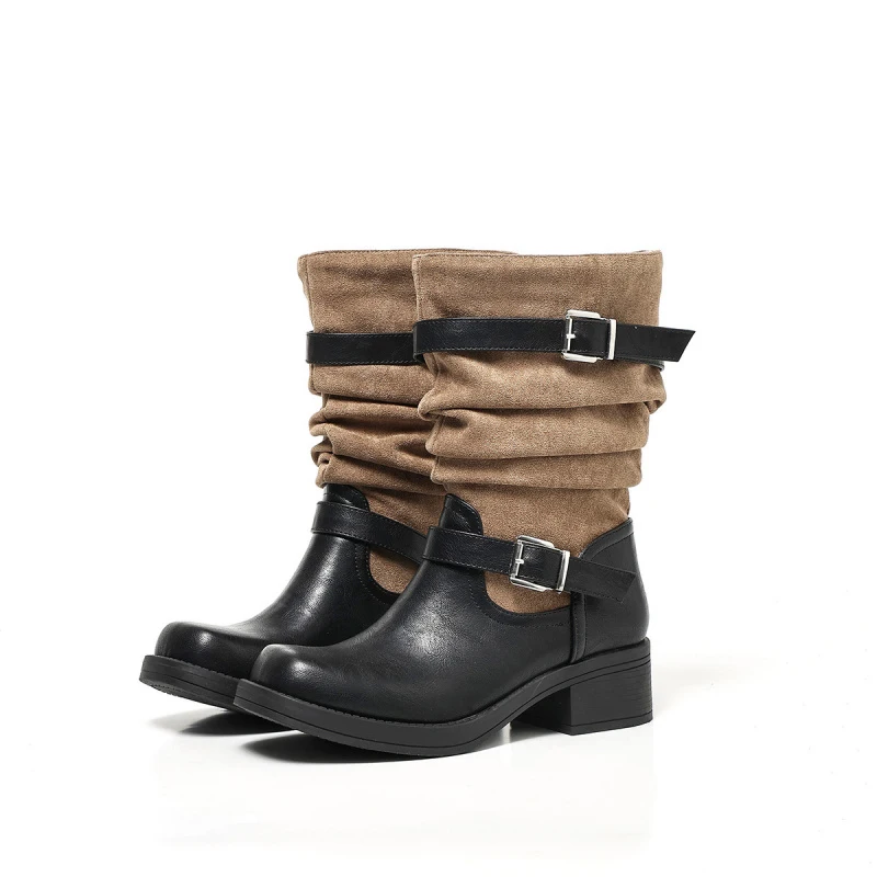 New Women's Boots Trend 2026 Mid Calf Boots For Women Fashion Non-Slip Casual Woman Booties Platform Ladies Shoe Metal Buckle