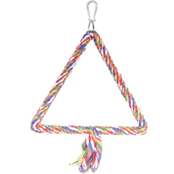 Bird Stand Perch, Triangle Shaped Colorful Rope Cotton Perch for Bird Cage, Hook Hanging Mount Bird Swing Toy Parrot Perch