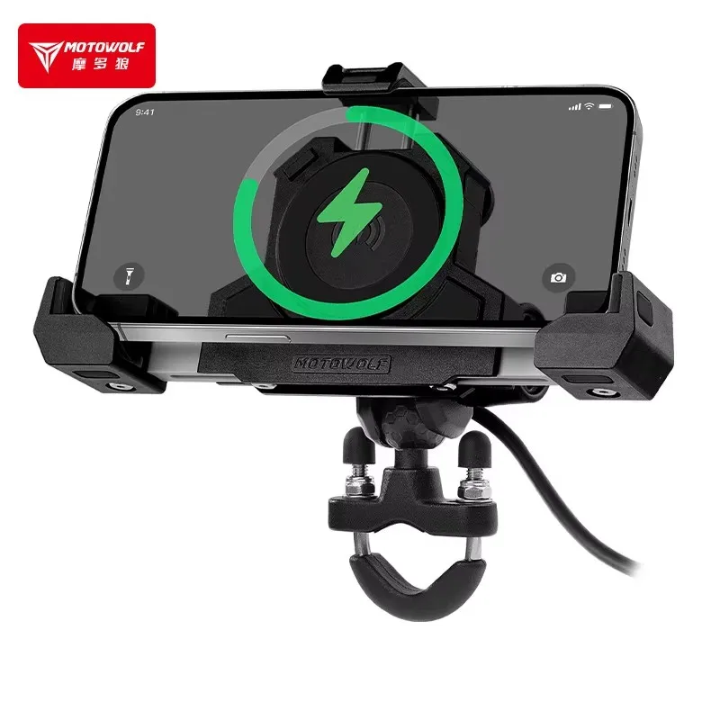 MOTOWOLF Houder Driehoeken Vaste houder Draadloos opladen Navigatiehouder Motorfiets Buiten Schokabsorberende mobiele telefoon