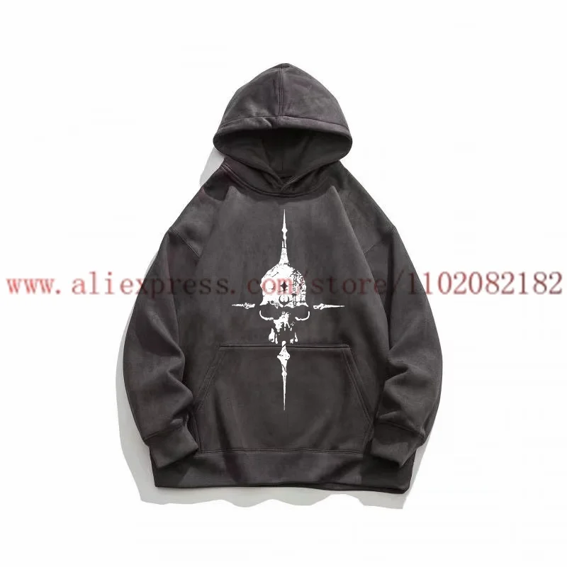 2024fw Vintage THUG CLUB Deer Skin Velvet Hoodie Men Women Best Quality Skull Print Pullover Hooded Sweatshirt Tops