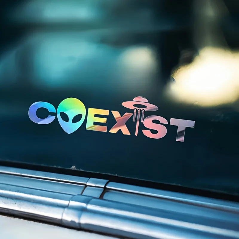 ملصق فينيل UFO Alien مقاس 5.9 بوصة - ملصق خوذة دراجة نارية الخيال العلمي لمنطقة الكمبيوتر المحمول في السيارة 51، مقاوم للماء، متعدد الألوان #1