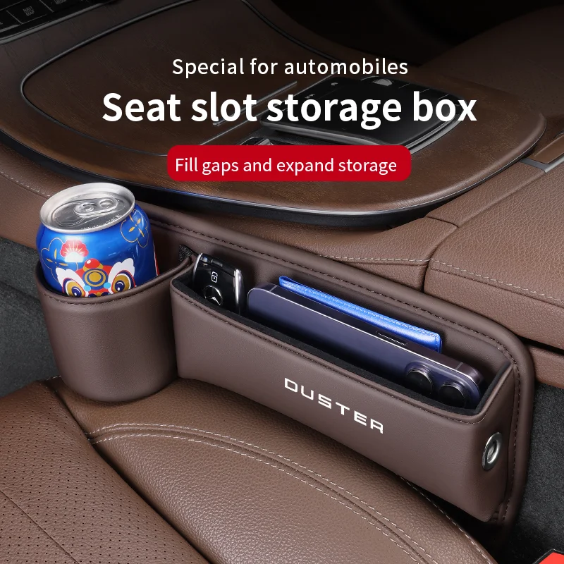 Car Storage And Finishing Leather Seat Gap Storage Box For Dacia Duster Auto Interior Chair Sewn Leather Storage Box Auto parts