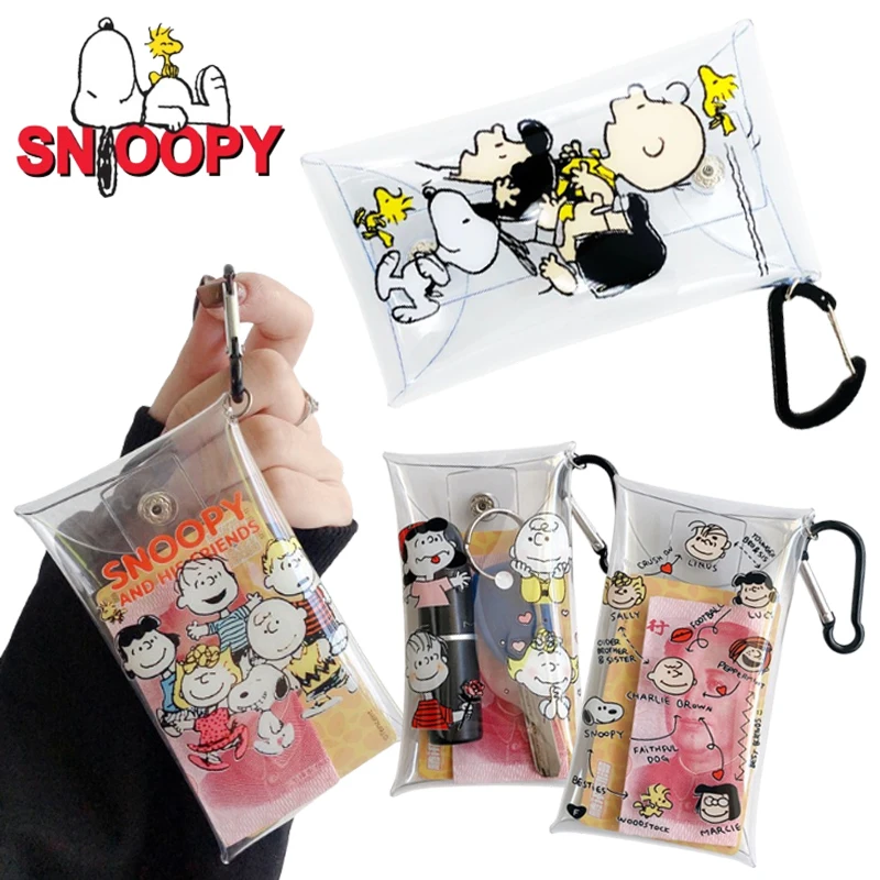 

Кошелек для монет Snoopy, прозрачный ПВХ, водонепроницаемая косметичка, кошелек, женский портативный кошелек для туалетных принадлежностей, мини-сумка для хранения карт с помадой