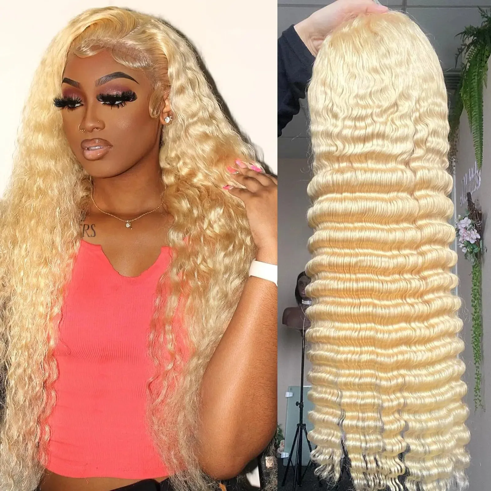 

Синтетический парик 613 Lace Front Wig с водной волной, 13x4 HD, кудрявый, для женщин, с естественной линией роста волос, блонд, без клея, предварительно проработанная линия роста волос