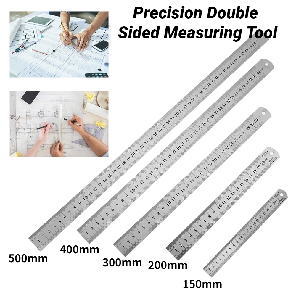 150mm/500mm Metal Scale Stainless Steel Straight Ruler Measuring Stationery Drafting Accessory Hand Tool School Office Supplies