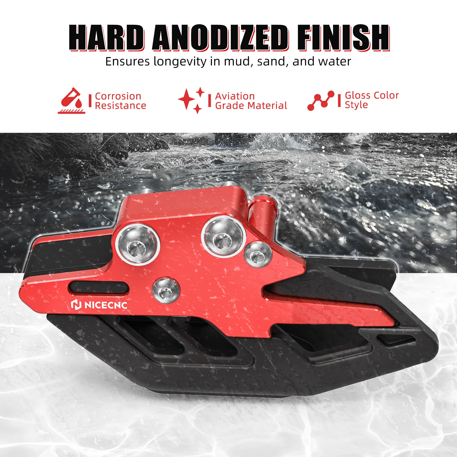 Nicecnc guia de corrente de motocicleta, proteção de roda dentada deslizante para yamaha banshee 350 1987-2006 6061-t6 alumínio atv 5x4-22199-00-00