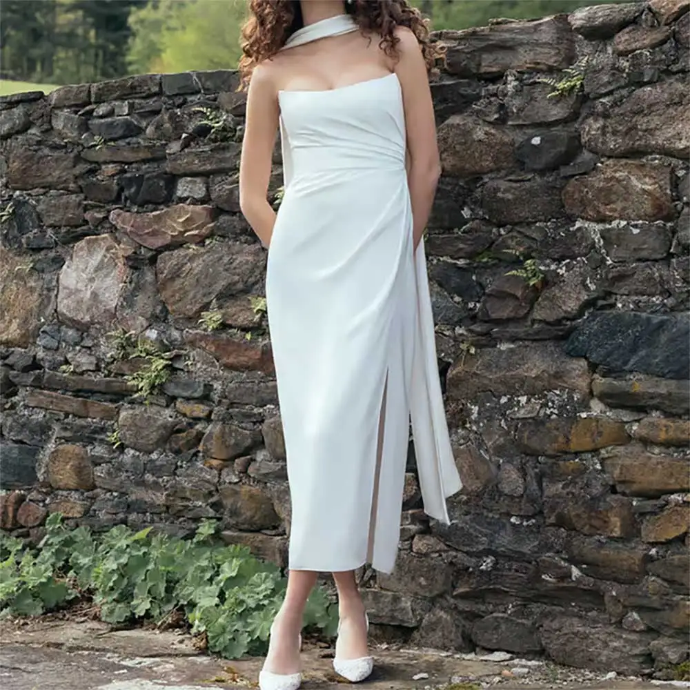 

Sexy Backless Straight Evening Dress for Women Prom Party Gowns Sleeveless Strapless Side Slit Long Formal Dresses