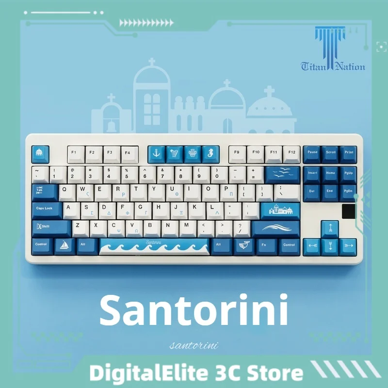 Titan Nation Santorini Theme Keycaps 134 Key Pbt Original Factory Height Thermal Sublimation Mechanical Keyboard Key Cap