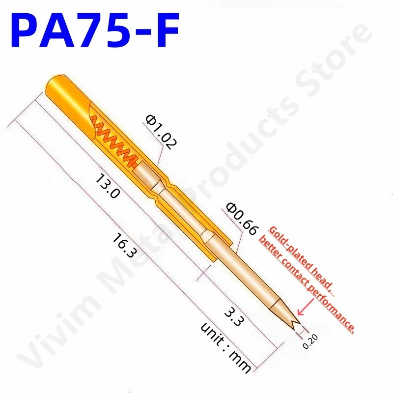 20/100PCS PA75-F1 Spring Test Probe PA75-F Test Pin PCB Test Tool 16.3mm 1.02mm Gold Needle Tip Dia 0.66mm Pogo Pin P75-F P75-F1