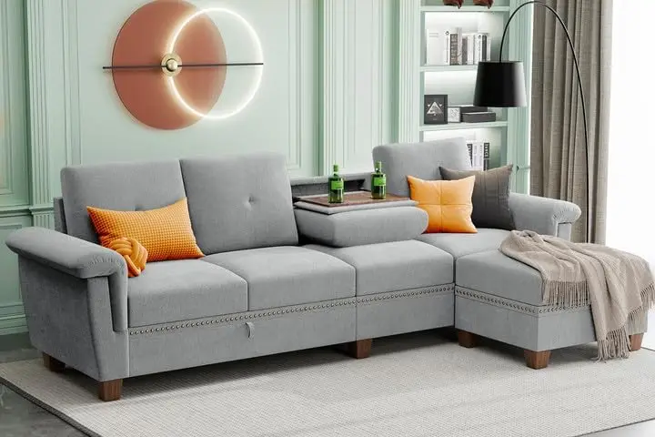 Sectional Couches for Living Room L Shaped Couch with Storage, 4-Seat Convertible Sectional Sofa Couch with Ottoman,