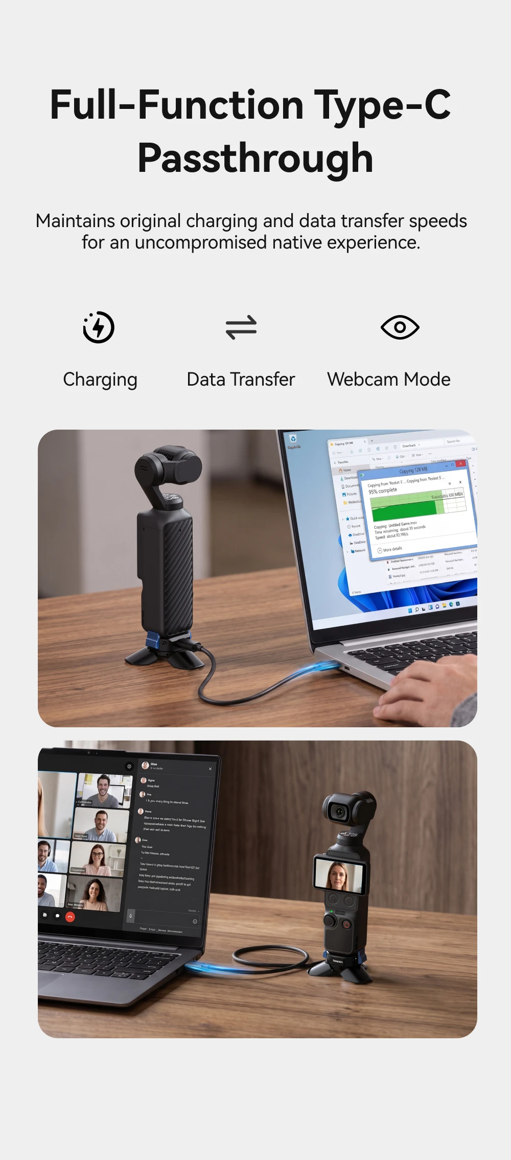 TELESIN Mini Magnetic Tripod for DJI Osmo Pocket 4/3 Base Type-C Charging Adapter Release Camera Stand Mount Holder Stand
