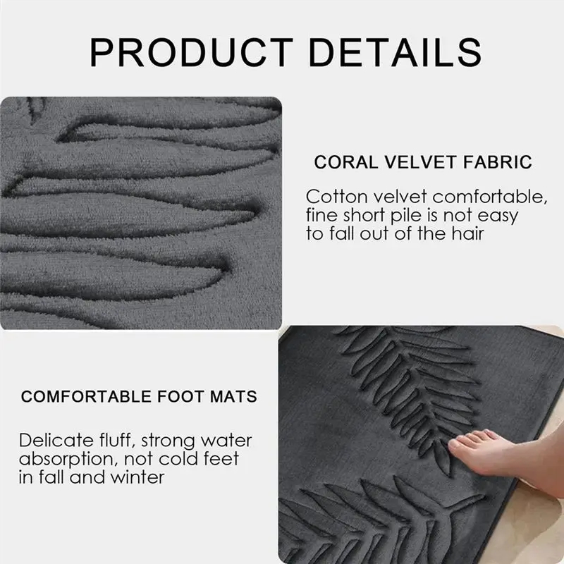 M02K-Memory Foam Bath Rugs Leaf Bath Mat Non-Slip Strong Water Absorbent Microfiber Bath Mat Rug Water Absorbent Bath Rugs