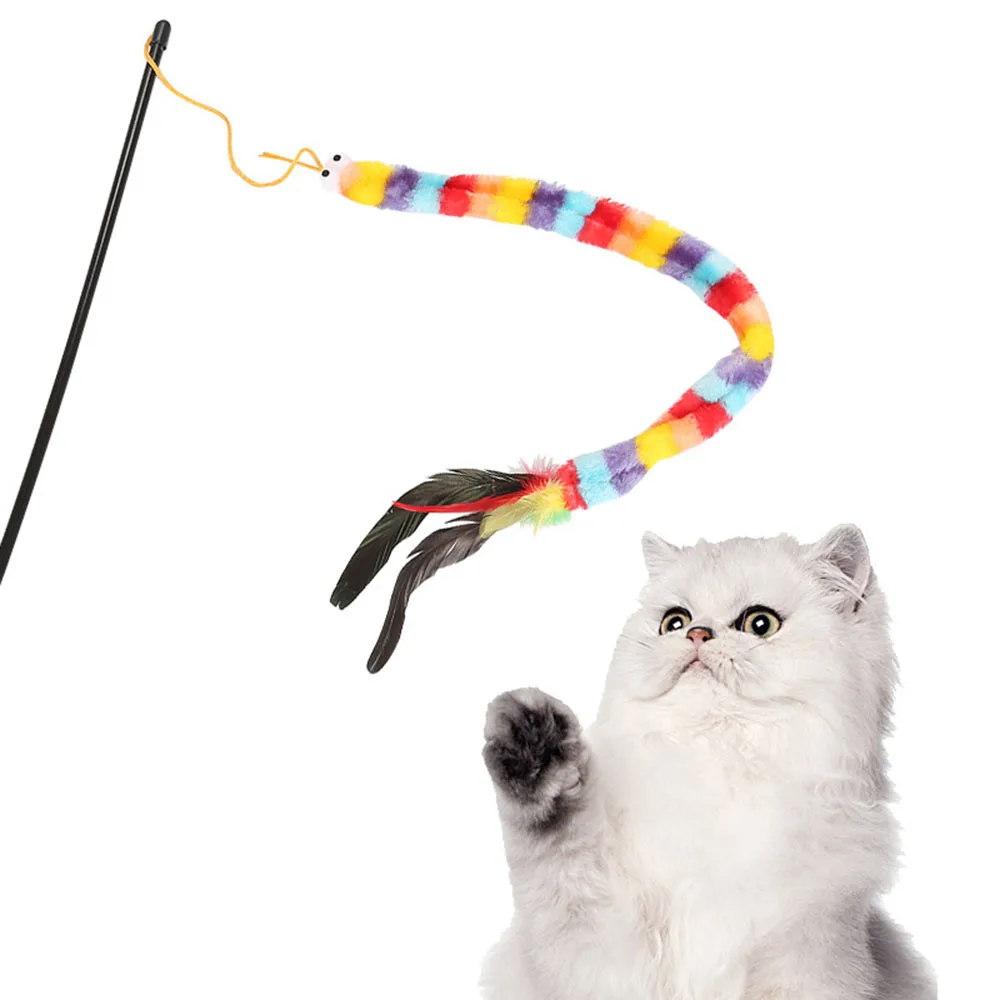 Rainbow Caterpillar Cat Teaser-Spielzeug – interaktives Spielen, Langeweile, sicheres Plüschmaterial für Kätzchen und erwachsene Katzen