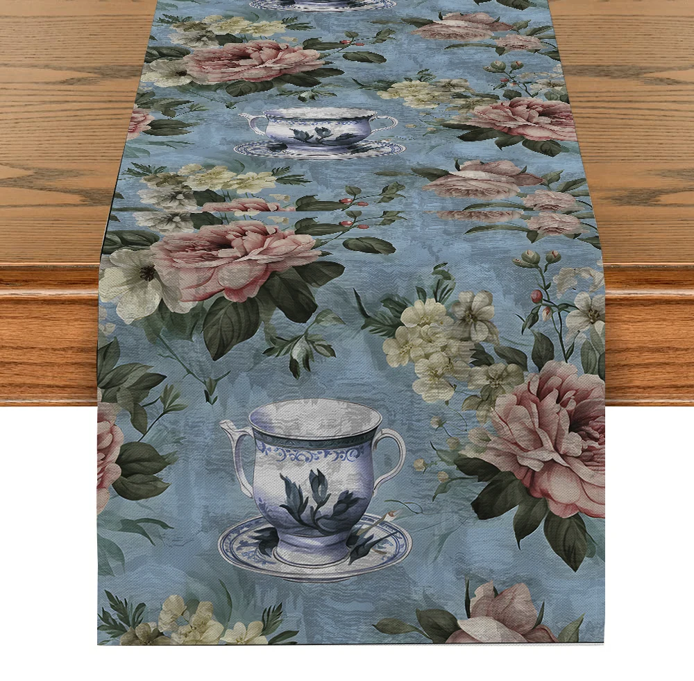 European Style Rose Table Runner Farmhouse Dining Table Runners Wedding Party Table Decoration