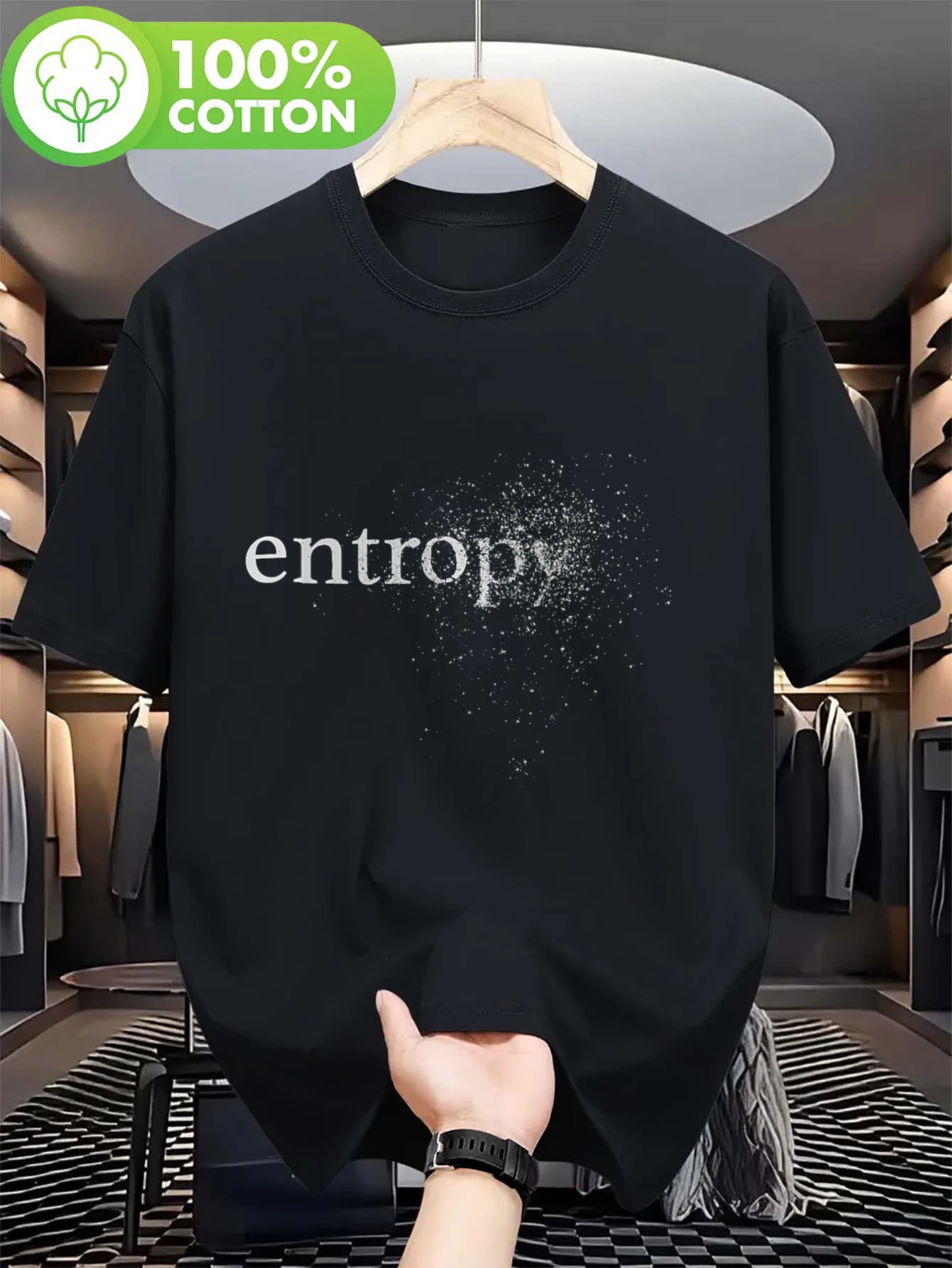 Men's Science-Themed Entropy  Chaos Thermodynamics T-Shirt White Physics Formula Casual STEM Graphic Top for Physics Enthusiasts