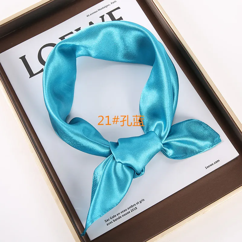 New Lightweight Solid-color Square Scarf single-color Imitation Silk Small Square Plain Glossy Satin Tween Performance 8SJ19