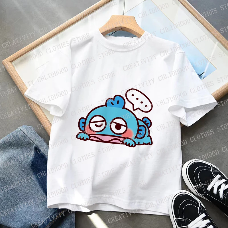 Children T-Shirts Hangyodon Tee Shirt Kid Cartoons Kawaii Green Fish Casual Clothes Anime Boy Girl Tops Short Sleeve