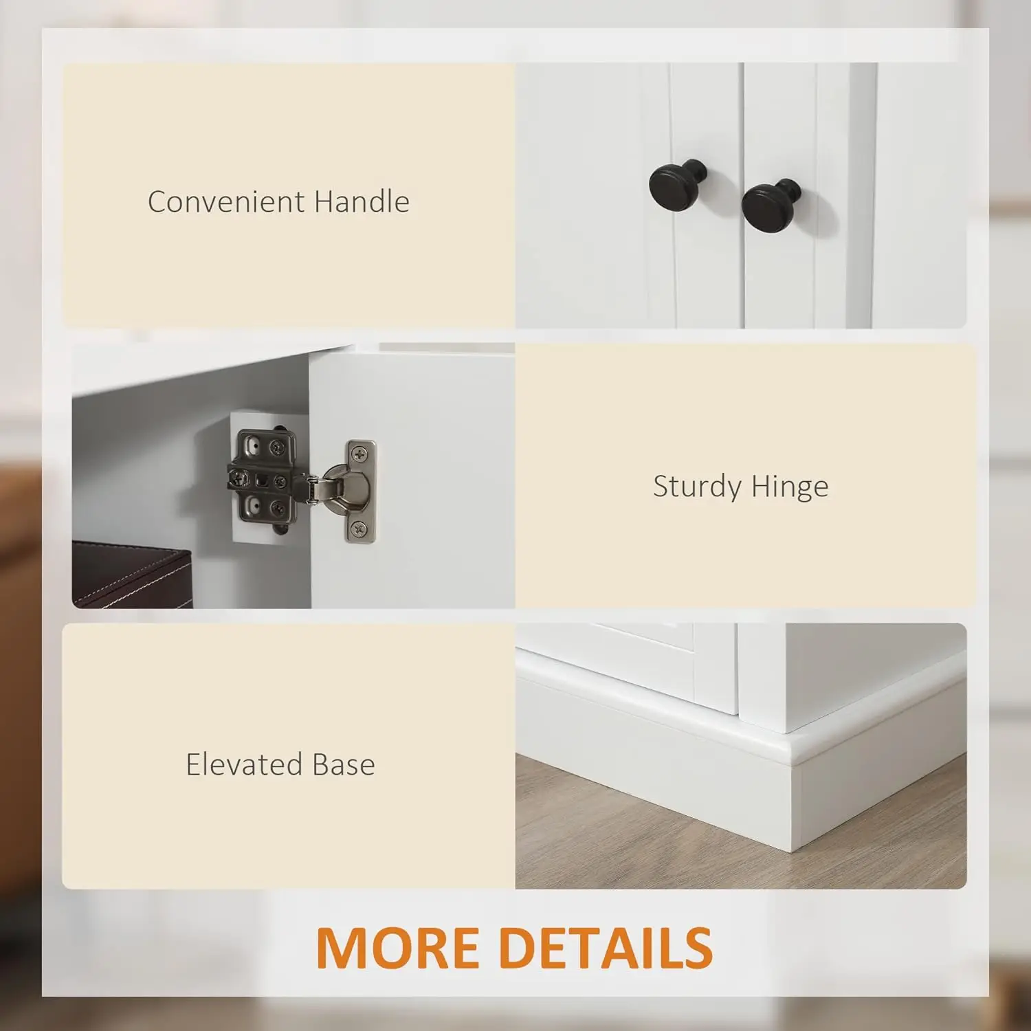 白いサイドボードビュッフェキャビネット、引き出し2つと両開きドア付き、キッチン、リビングルーム、玄関用