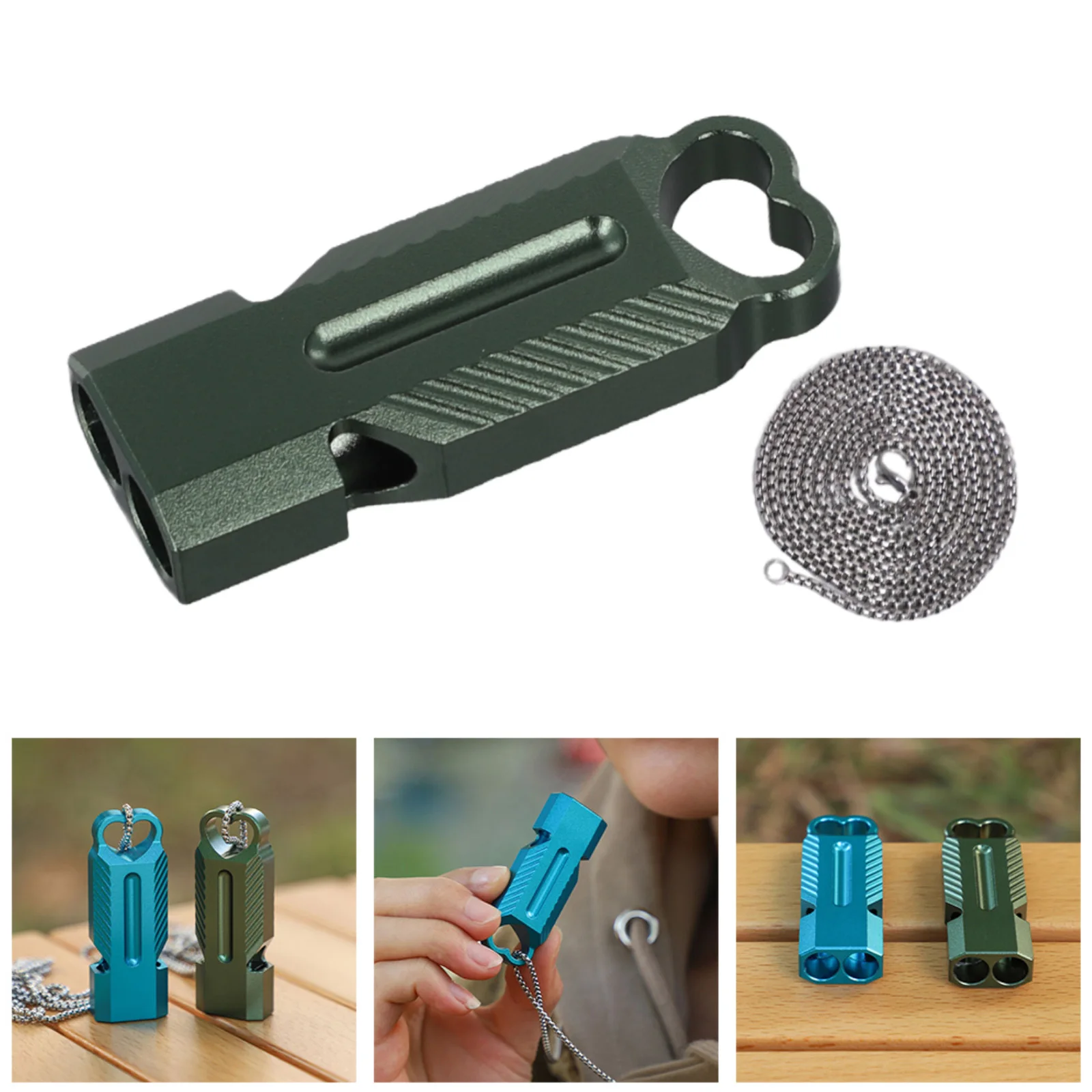 Silbato de doble tubo para acampar, accesorio de silbato de supervivencia para senderismo y acampada, accesorios de senderismo de aproximadamente 56x14mm, Material de aleación de aluminio