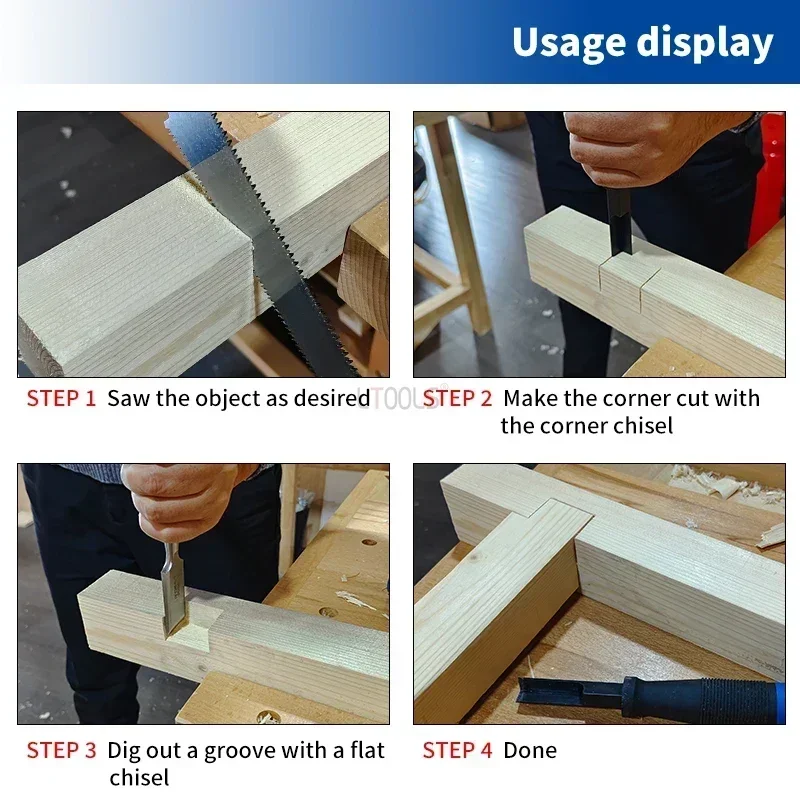 90° Square Mortise Chisel Hinge Recess Corner Wood Slotting Chisel Woodworking Carving Special Knockable Right Angle Gouge Tools