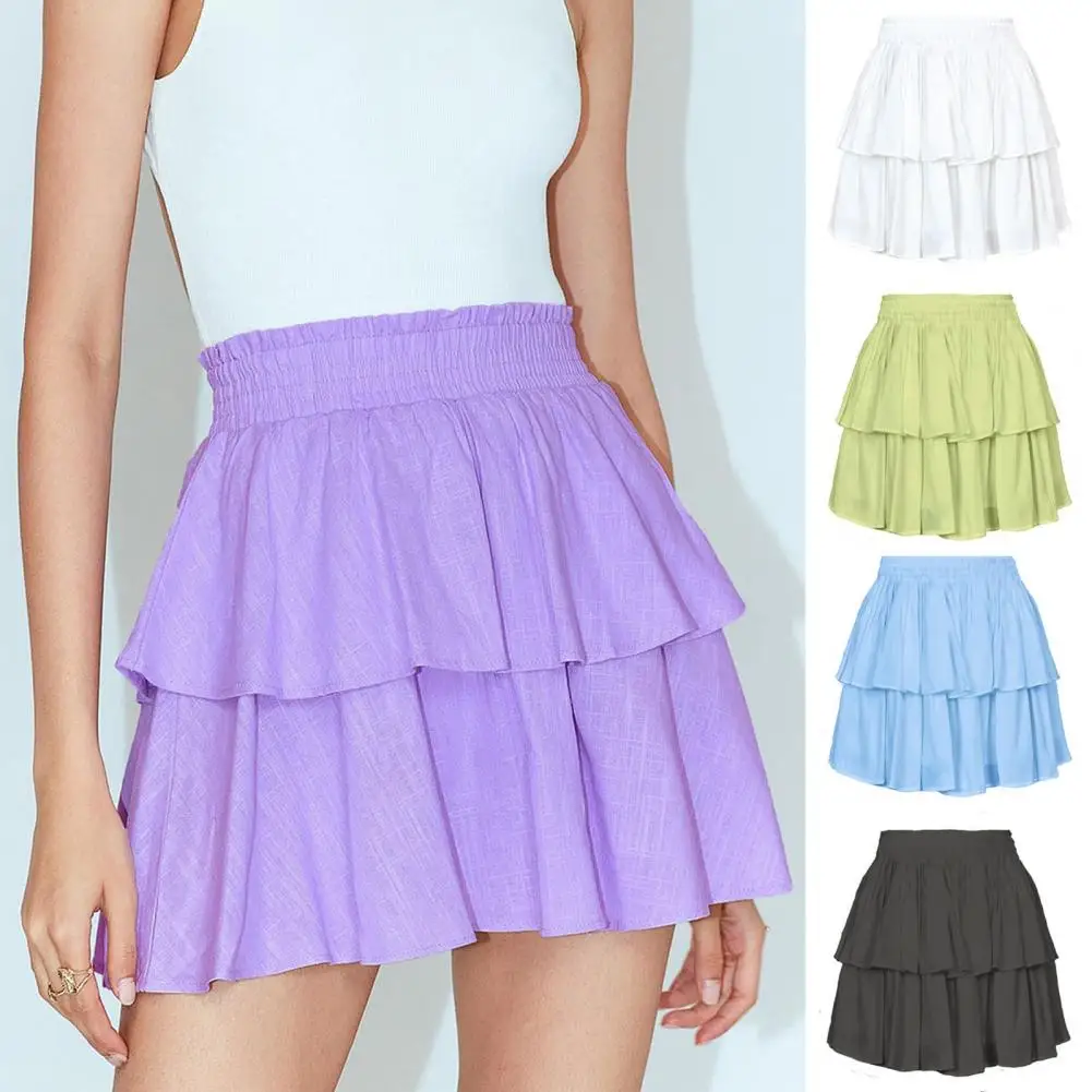 

2024 Summer Ruffle Skirt For Women High Waist Irregular Solid Color Short Prairie Chic Casual Sweet Female Fashion A Line Skirts