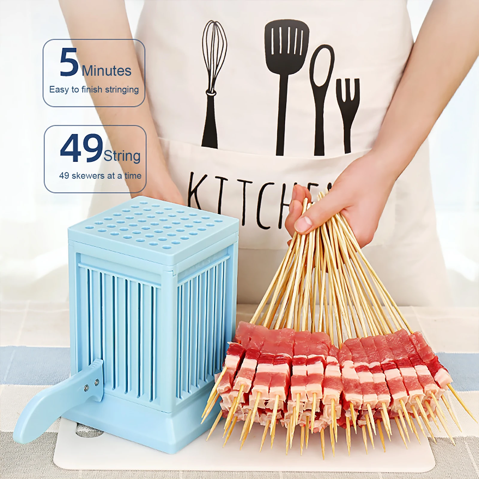 49 Holes Barbecue Stringer Box Portable BBQ Skewer Maker Tool Detachable Kebab Maker Box Multifunction for Camping Barbecue