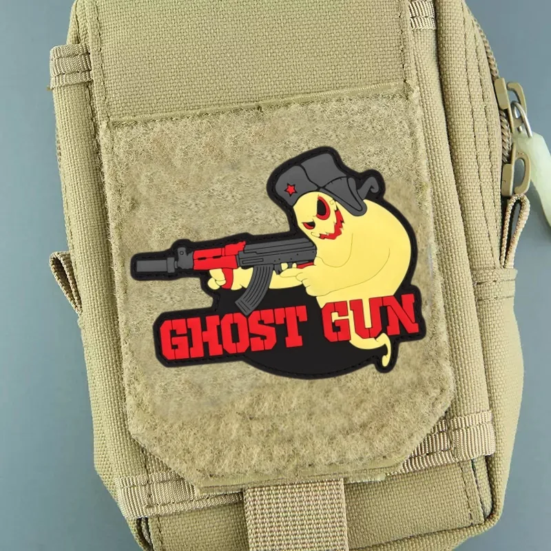 GHOST GUN 3D PVC Patch on Clothes Morale Badge Hook Loop Tactical Military Patches Backpack Armband Stickers 3