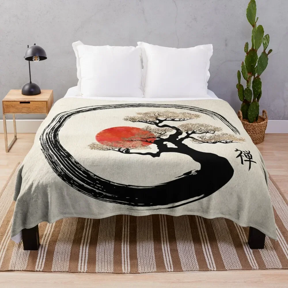 

Enso Circle and Bonsai Tree on Canvas Throw Blanket Luxury for sofa Flannel Fabric Nap Blankets