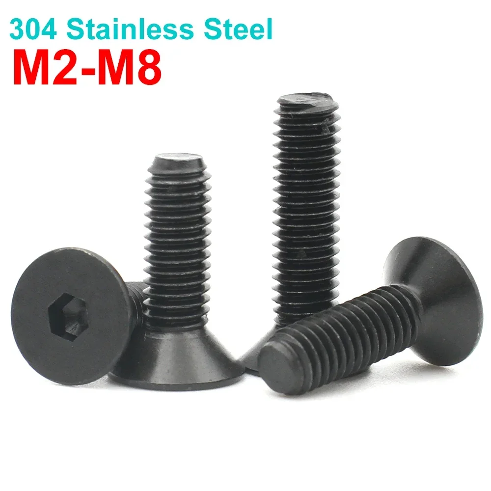 

10-50Pcs M2 M2.5 M3 M4 M5 M6 M8 Black 304 Stainless Steel Hex Hexagon Socket Head Flat Countersunk Allen Machine Screw Bolt