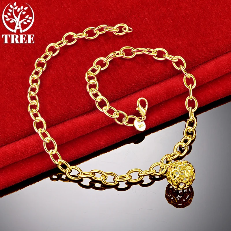 ALITREE 24K Yellow Gold Necklaces For Woman Hollow Ball Chain Lady Party Wedding Fashion Charm Jewelry Birthday Christmas Gifts
