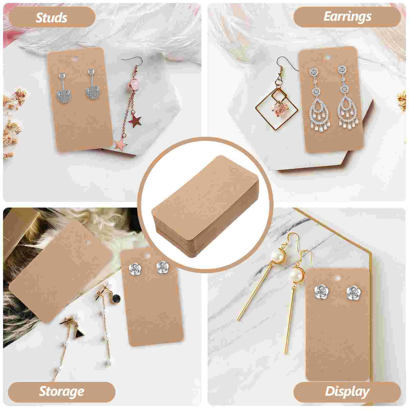 100 Pcs Brown Kraft Paper Jewelry Display Cards Pendant Presentation for Earring