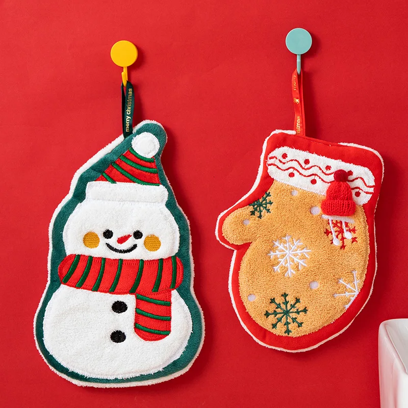 طفل عيد الميلاد مناشف اليد لطيف سانتا كلوز ثلج المرجان الصوف منشفة المناشف للطفل هدية الاطفال الحمام شنقا منديل