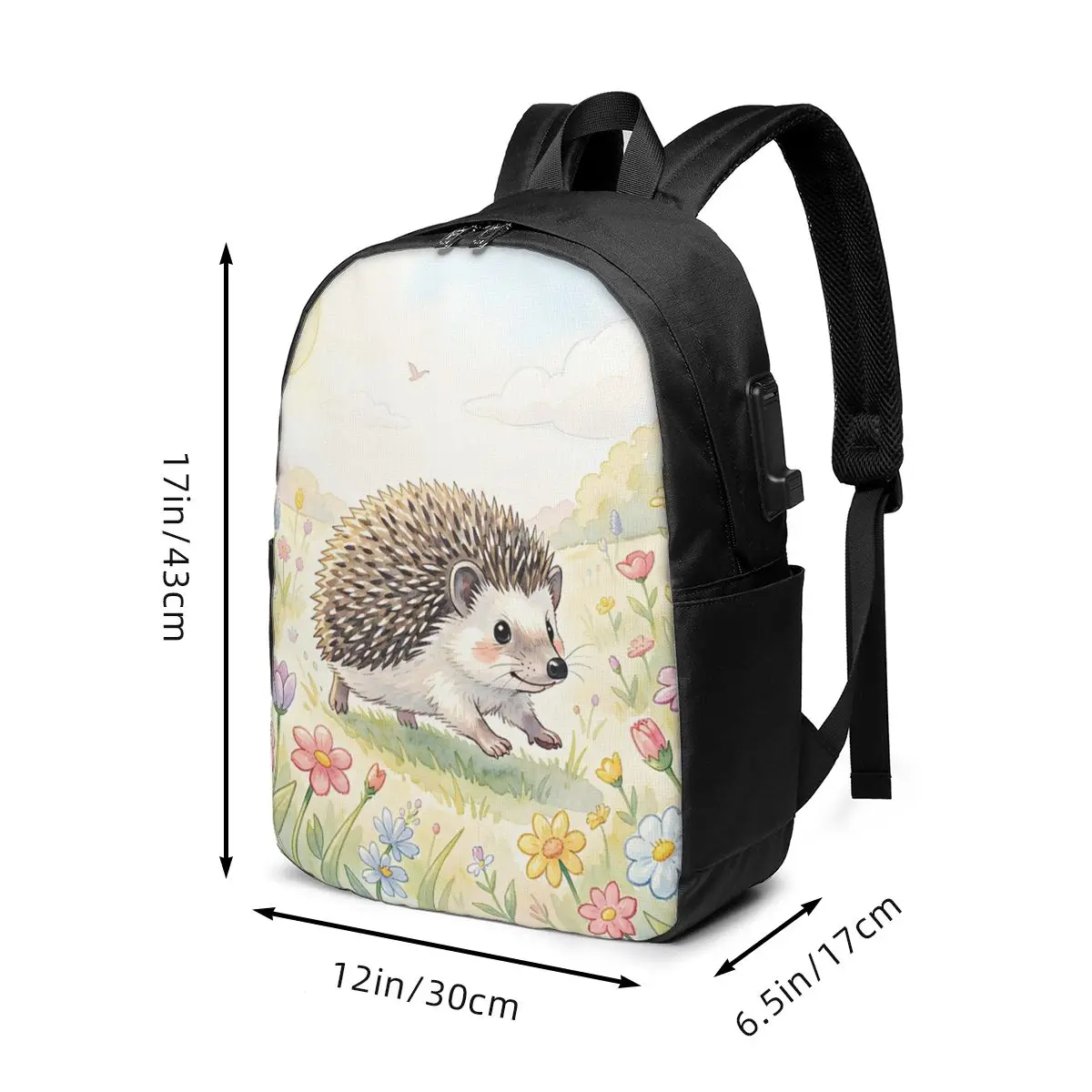 Cartoon Hedgehog In Grass With Flower Backpack Travel Notebook Bag Computer College Student School Bag Laptop Shoulder Bags