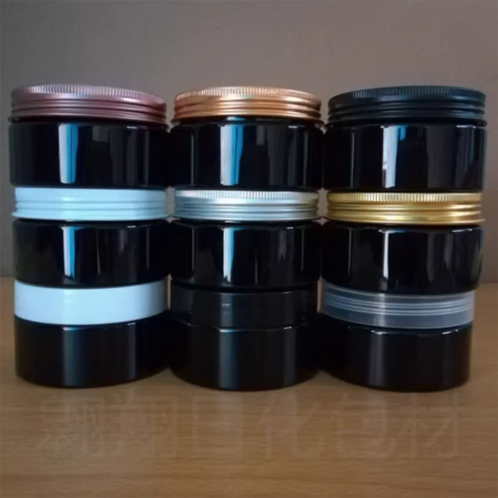 

100 г черная пластиковая банка, пустая косметическая банка для крема, лосьона, контейнер для соли для ванн, специй, путешествий, кемпинга, многоразовая бутылка