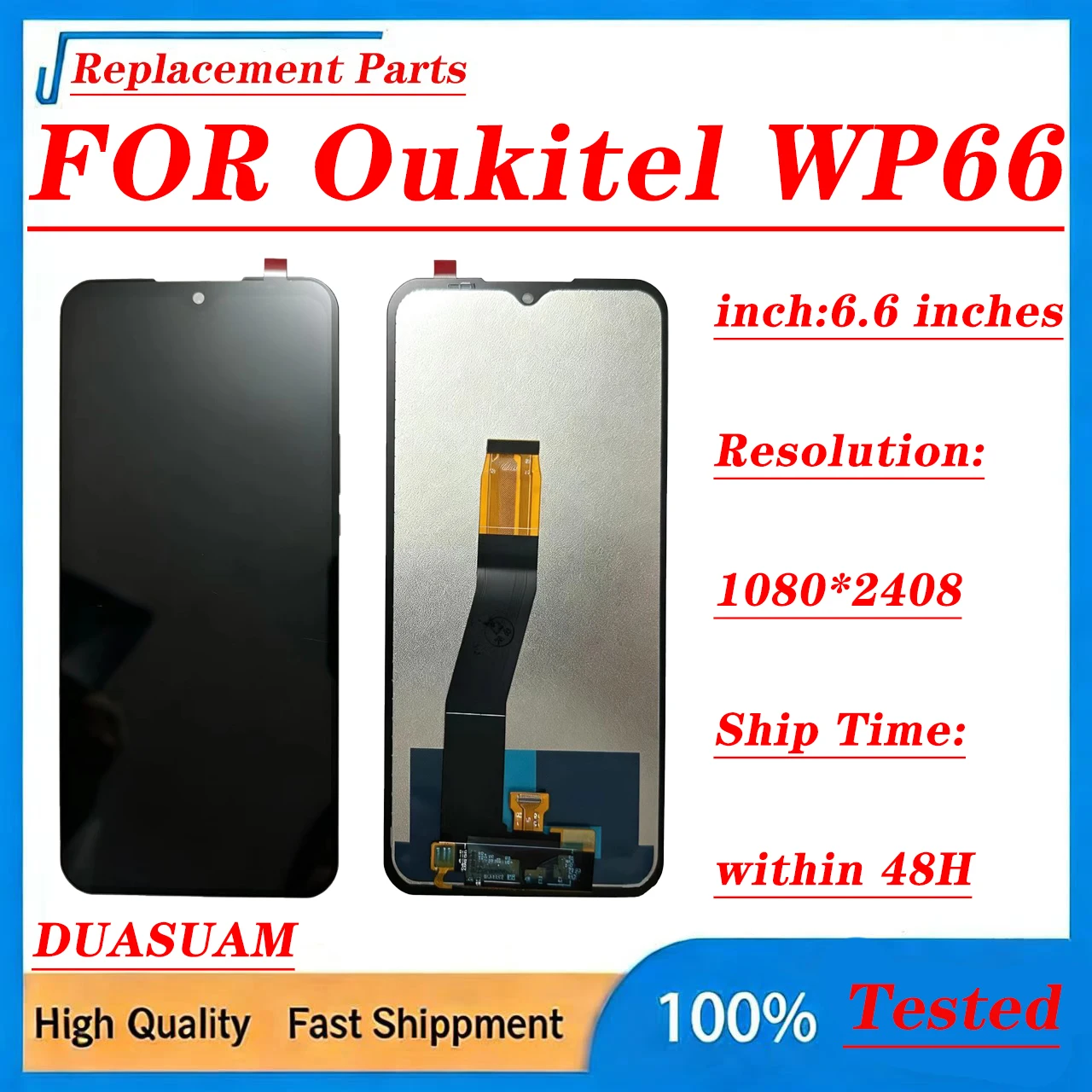 6.6-inch touch screen TFT LCD component suitable for Oukitel WP66, applicable for screen replacement of Oukitel WP66 smartphone