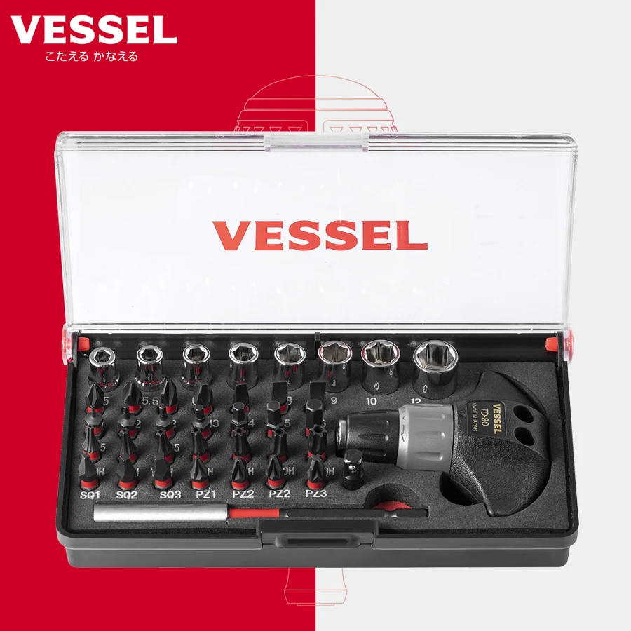 

VESSEL-T-Bar Ratchet Screwdriver, TD-80, 36 Bits for Removing Troublesome Screw Tightening Work