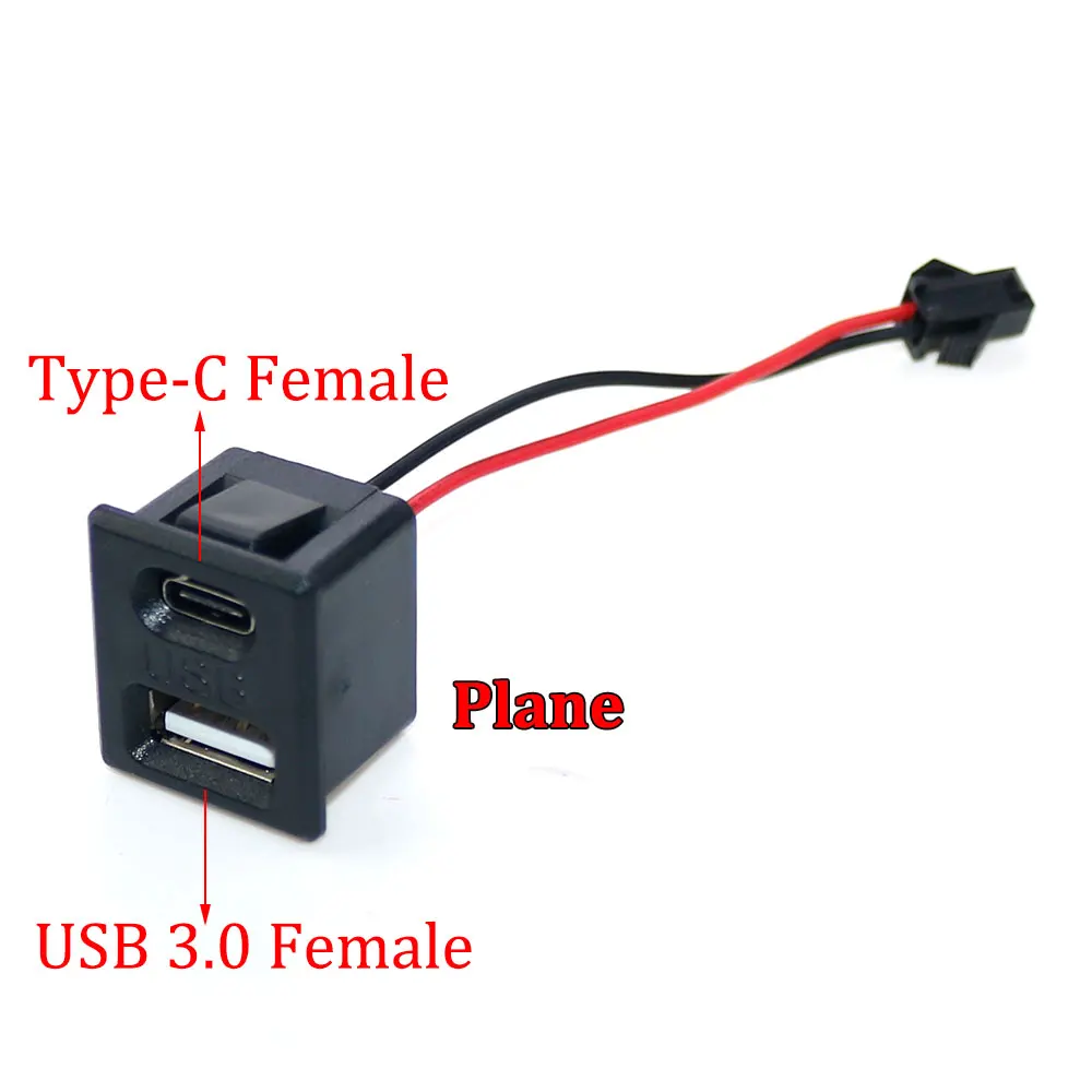 YUXI 1PCS 5V 2A USB Female Base Type-C Double-Layer Socket USB A Female Lamp Charging Socket Power Socket with Cable Connector