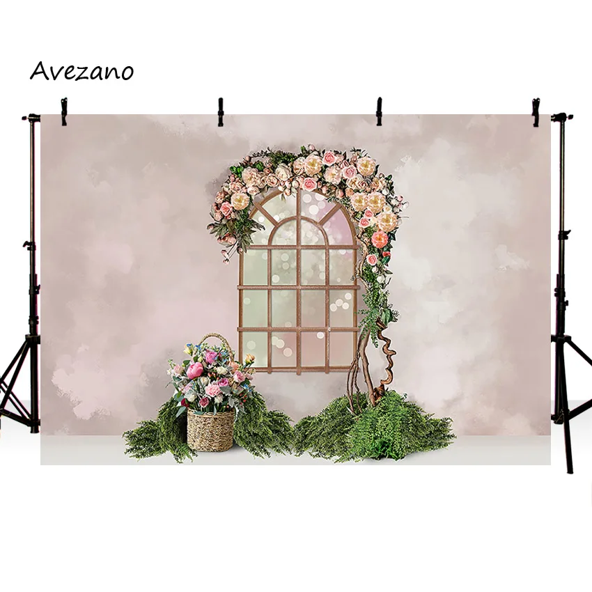Avezano fotografia tło wiosna różowy kwiat okno trawa dzieci dziewczyna urodziny portret zdjęcie tła Studio Photozone Decor