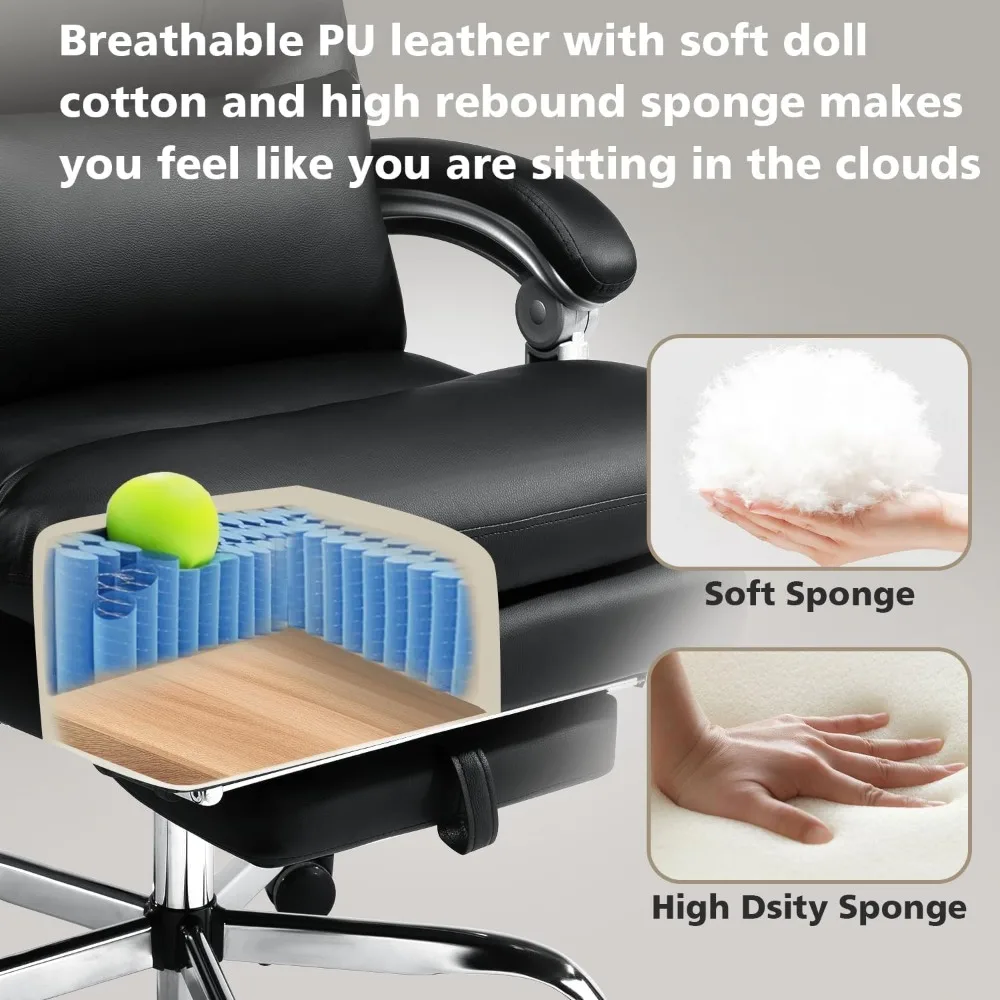 durable high-back leather office chair with footrest for up to 600lbs capacity