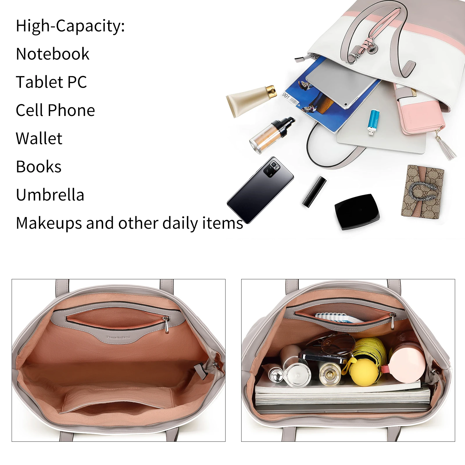 Women Handbag Ladies Shopper Large Tote Bag PU Leather Shoulder Bag with Large Compartment for Office School Shopping