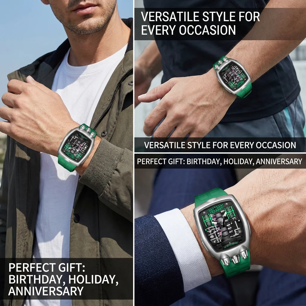 1pcs Men's black dial alloy strap vintage fashion tonneau sporty details Quartz Watch for business party holiday view 6