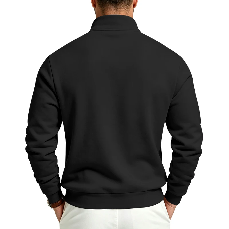 Herren-Sweatshirt mit Fleecefutter für Herbst und Winter, Stehkragen, halber Reißverschluss, langärmelig, einfarbig, warme Freizeitjacke – Detail 37