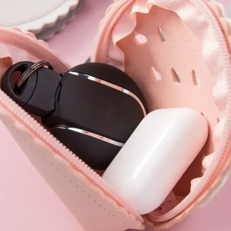 

Strawberry Lovely Earphone Coin Case Pouch Pu Cartoon Cute Coin Purse Zipper Storage Bag Girl Money Pouch Keychain Pendant