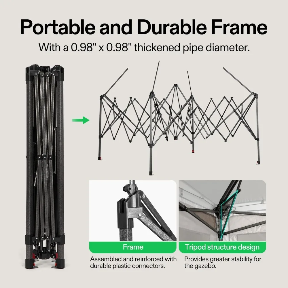 خيمة بمظلة منبثقة مقاس 13 × 13، مأوى مظلة سريع الإعداد مع شبكة ناموسية، قفل مركزي، حقيبة تخزين، شرفة خارجية فورية #5
