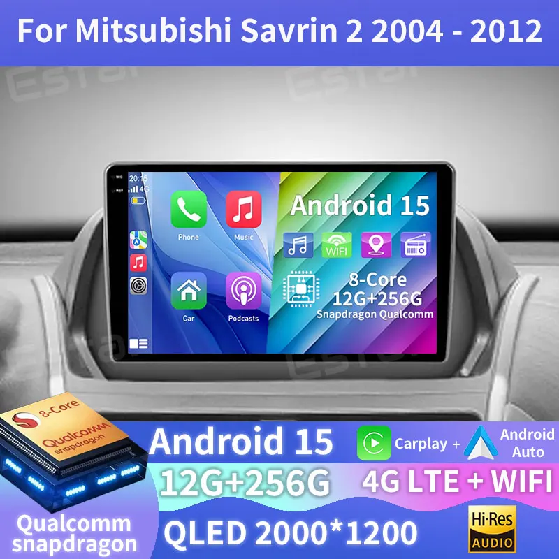 راديو سيارة أندرويد 15 لميتسوبيشي سافرين 2 2004 - 2012 BT 4G LTE 5G WIFI وحدة رأس GPS NAVI Qualcomm 2DIN QLED Carplay Auto