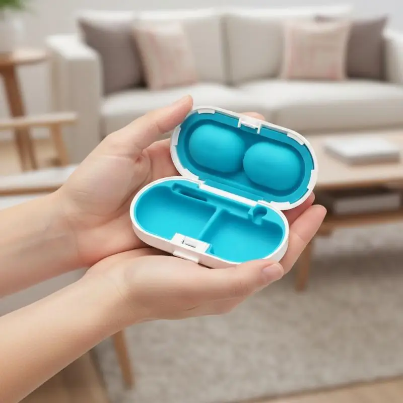 1Pcs Portable Hearing Aid Hard Box Case Organizer With Anti Lost Carabiner Mirror Sound Amplifier Storage Protection Cleaning